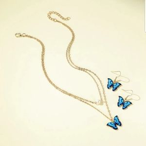 1pc Butterfly Decor Necklace & 1pair Drop Earrings